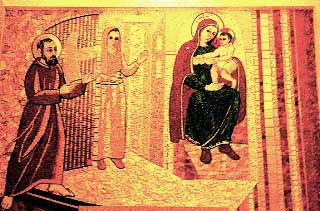 Saint Padre Pio at the Threshold of Paradise where Mary Pyle and Our Lady of Grace with baby Jesus await his entry.

This mosaic is located in the lower church of the huge Saint Padre Pio Church in San Giovanni Rotondo.  Padre Pio's crypt is nearby.